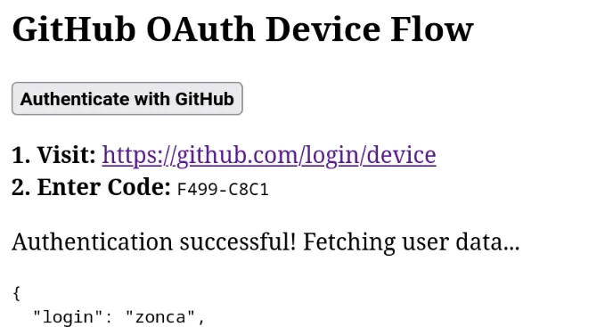 GitHub Device Flow Screenshot