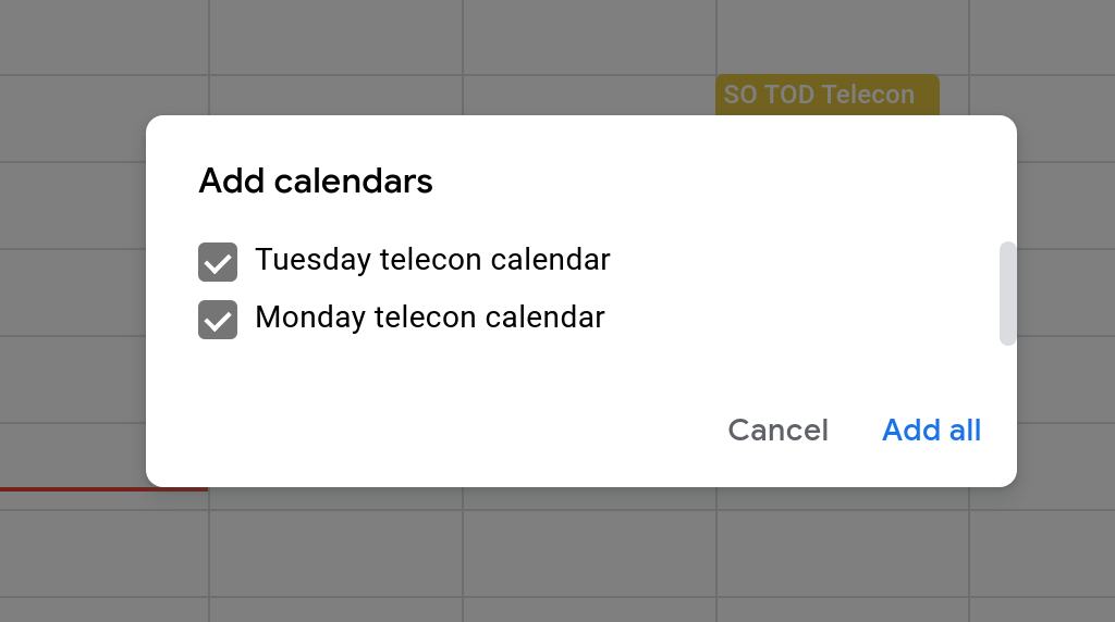 screenshot of add to Google Calendar