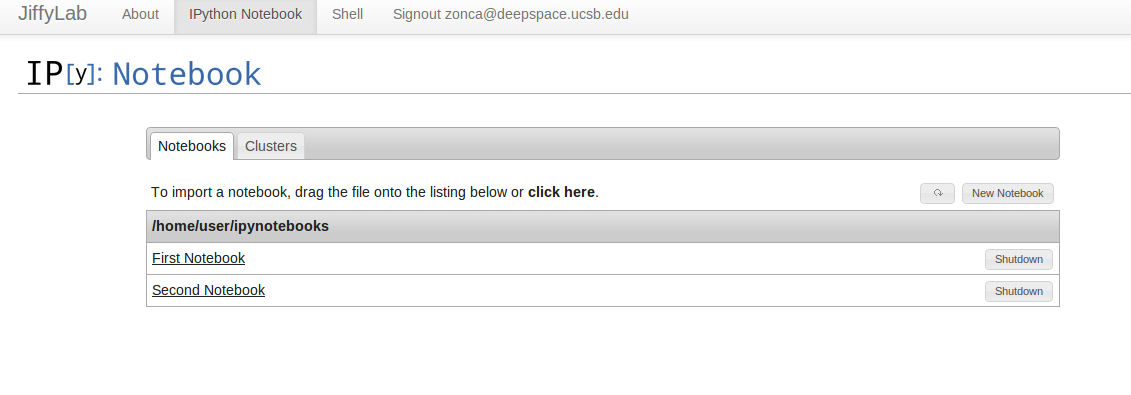 Jiffylab IPython notebook dashboard